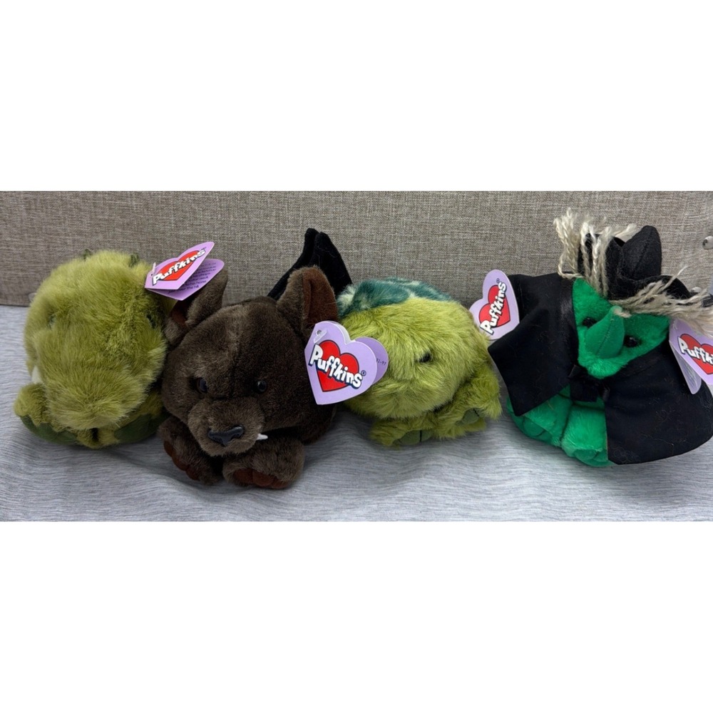 Vintage Swibco Puffkins Plush Hazel Witch Ding Bat Shelly Turtle Albert Gator